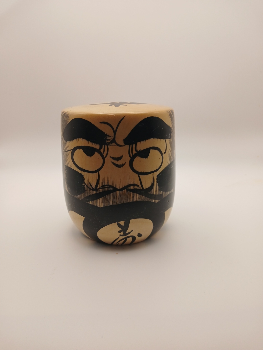 Vintage Japanese Wooden Daruma Folk Art Hand Painted Signed 4.5” Kokeshi Style